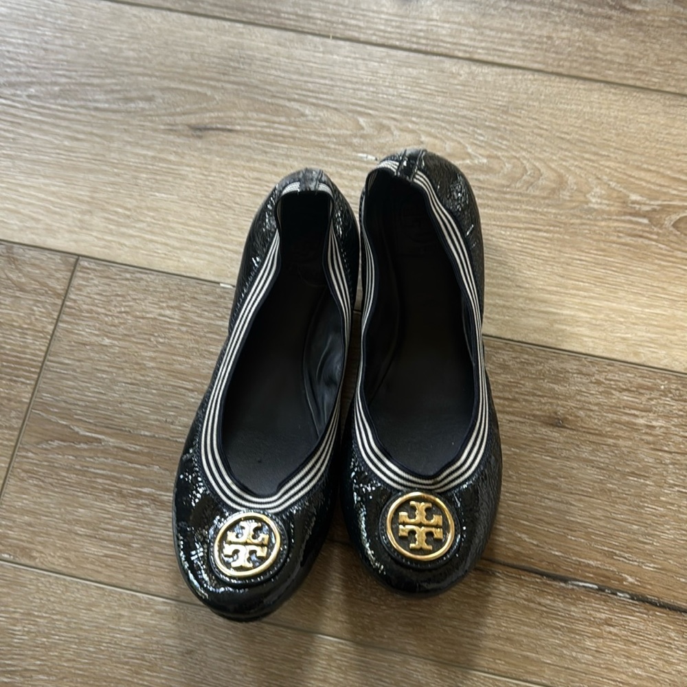 Tory Burch Navy Paton Leather Flats